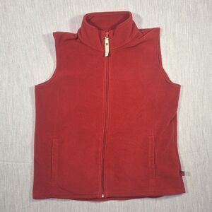 Woolrich Womens L Red Fleece Vest Jacket Full Zip Hiking Golf Pockets Sweatshirt
